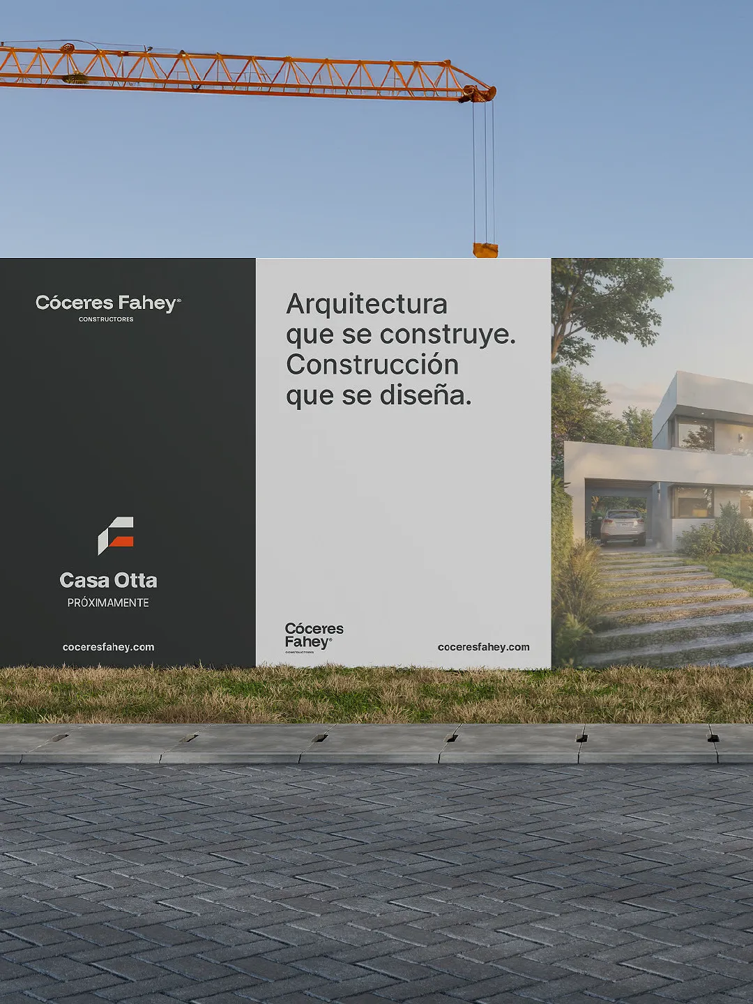 Cáceres Fahey: cartel en la obra
