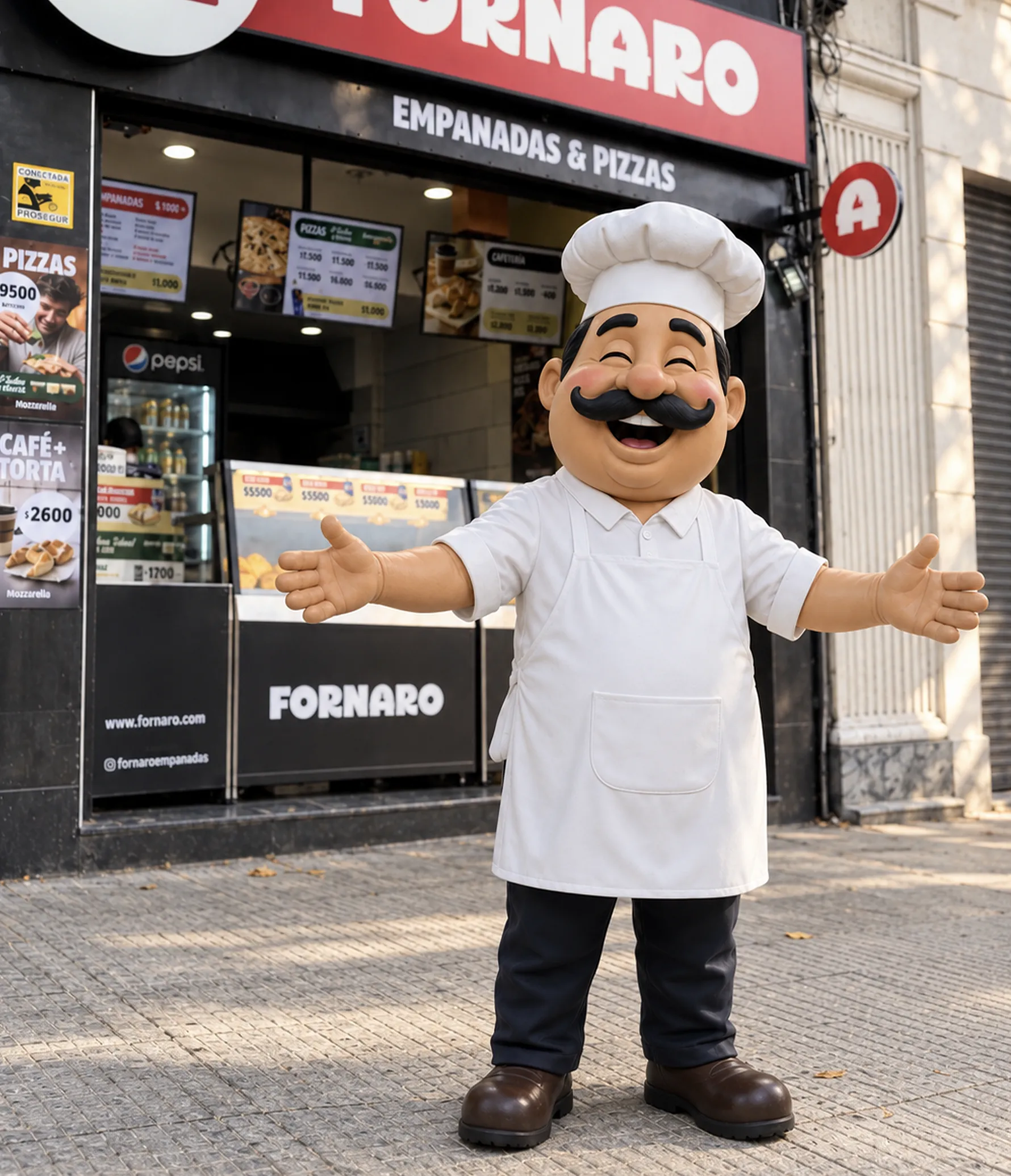 Fachada del local con el muñeco de Fornaro