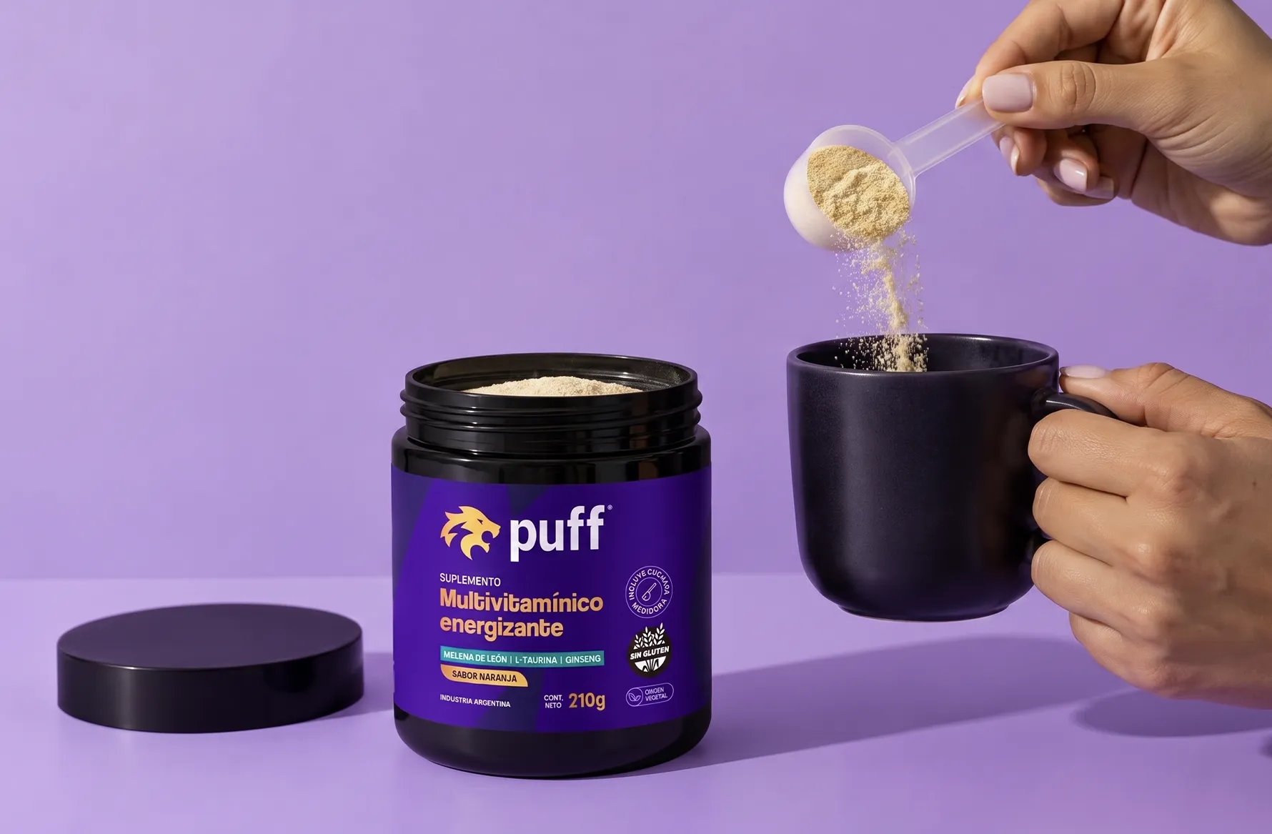 El envase de Puff en uso