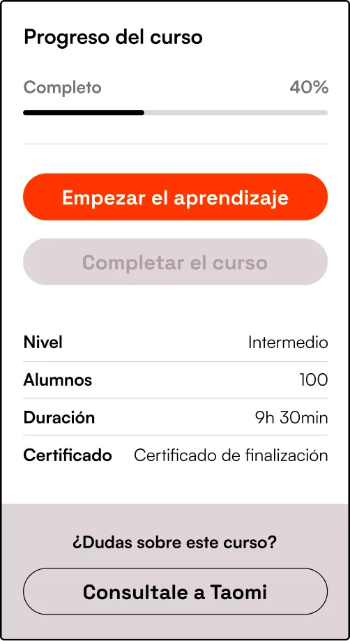 Tarjeta de progreso del curso en TAO Academy