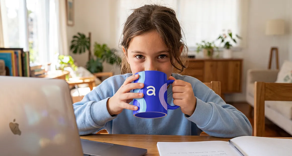 Taza de Acadi en el escritorio