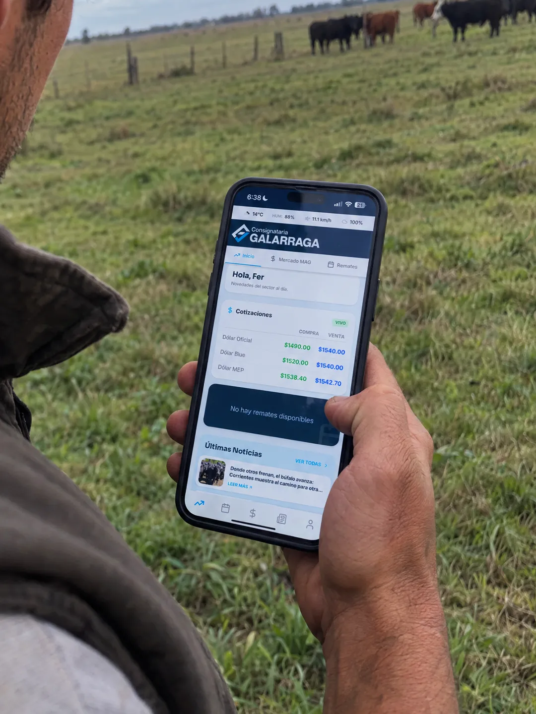 Galarraga: plataforma en el celular