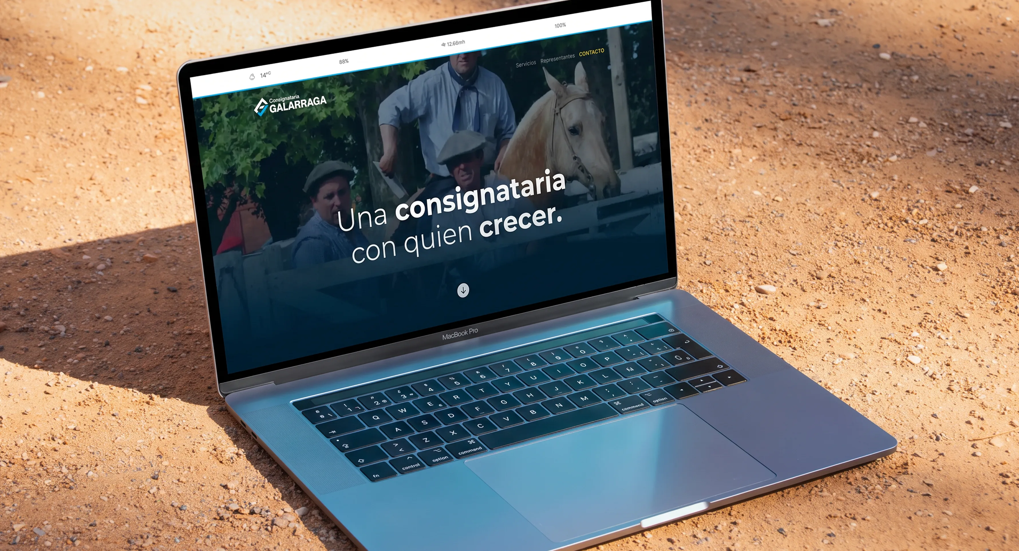 Home del sitio de Galarraga en una notebook