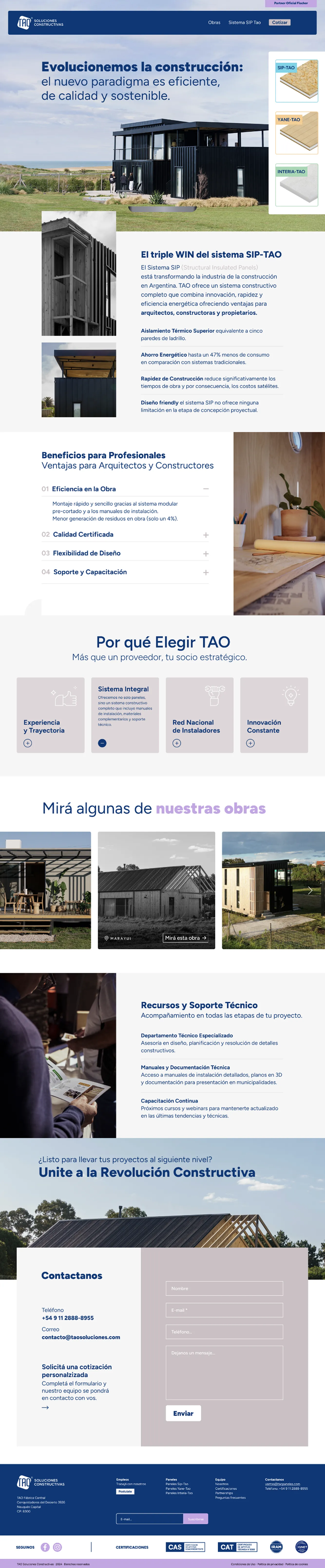 La home de TAO Soluciones Constructivas